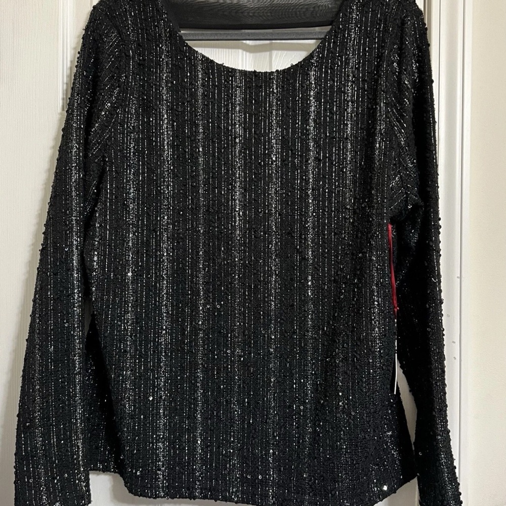 Jennifer Lopez Black Silver Bar Back Women Size XXL Lined Top Sequins NEW TAGS